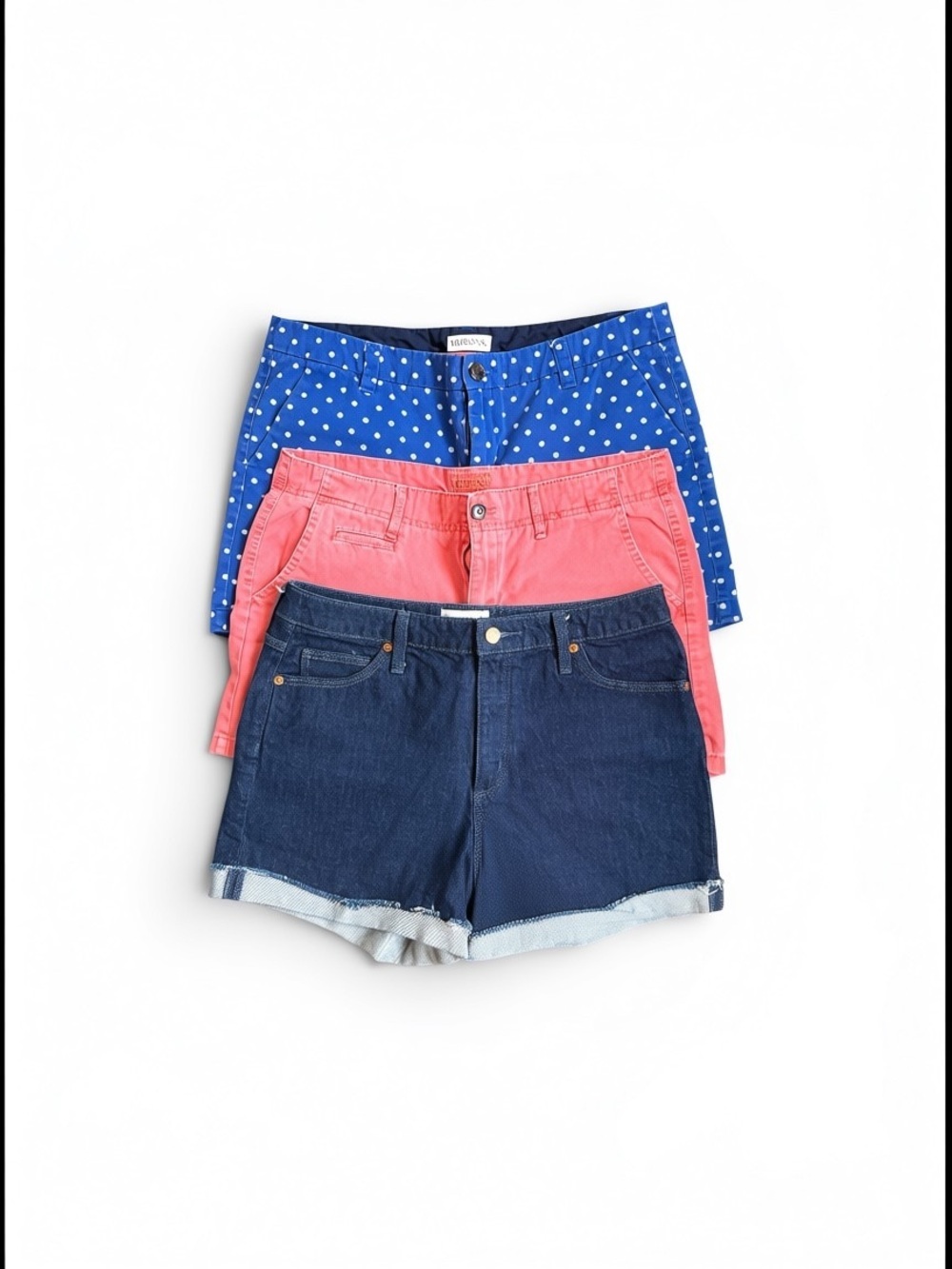 Merona/Universal Thread Women Navy Denim, Coral Pink & Polka Dot Blue Shorts Set